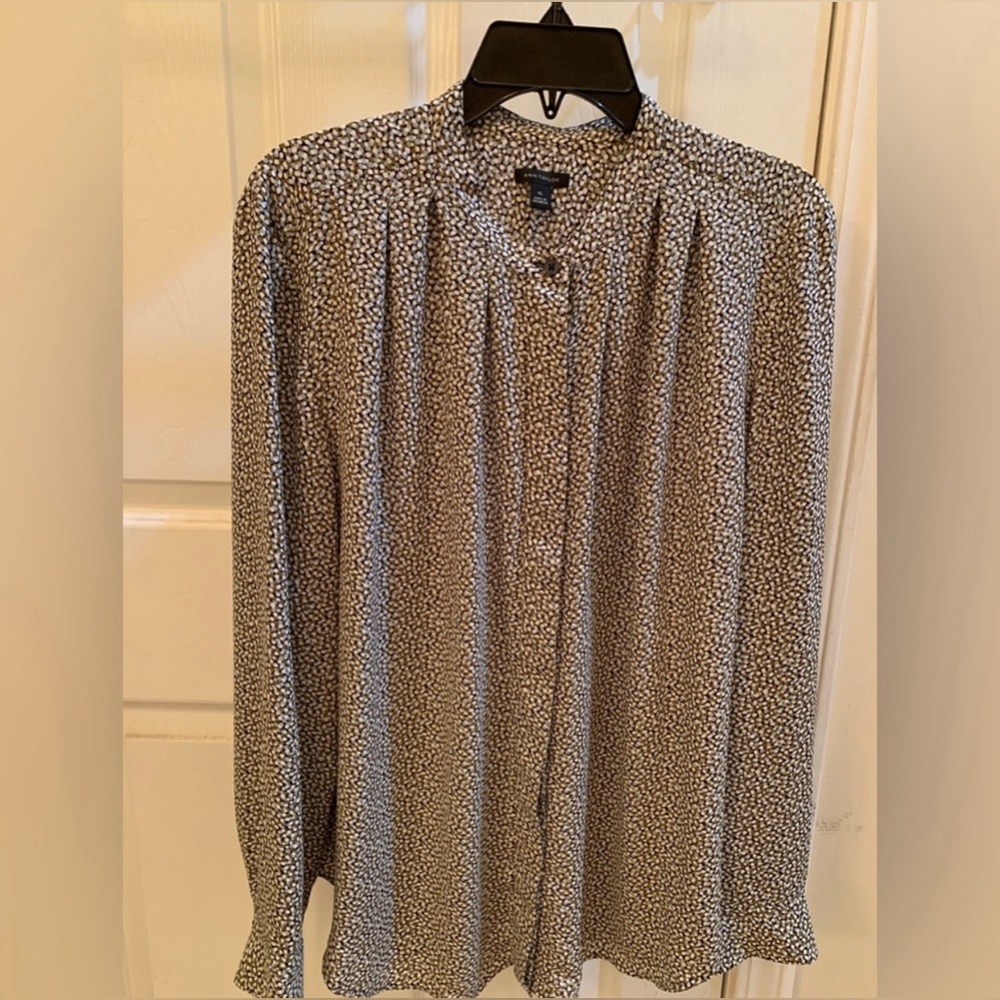 Ann Taylor Button-Up Blouse Size XL Grey/Olive & Black/White Print! New W/O Tag!